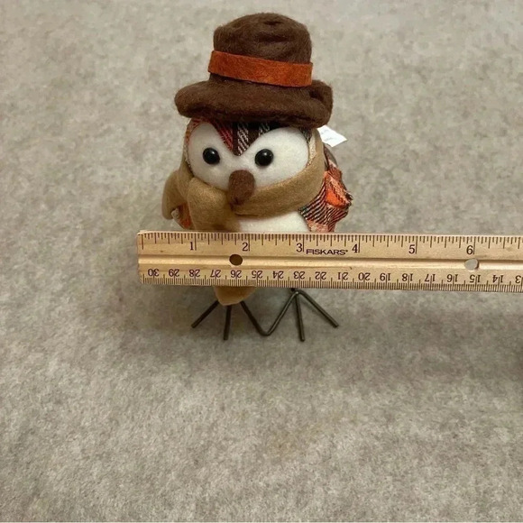 Harvest Autumn Fall Fabric Felt Birds Set 2 Birds Plaid Scarf Hat Holiday Decor - Picture 16 of 16